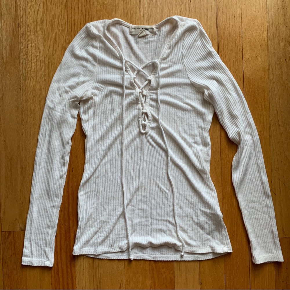 Project Social T Tie Neck Long Sleeve Top / Size M